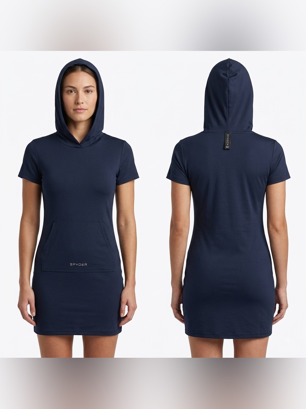 Spyder Women's Short Sleeve Hooded Athletic Dress Navy Pocket Size M (10)
